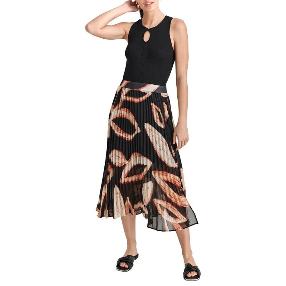 Dkny Womens  Chiffon Printed Top, Black